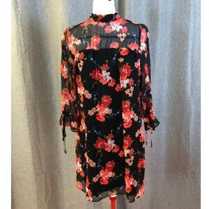 Express Sheer Black and Red Floral Mini Dress Size S